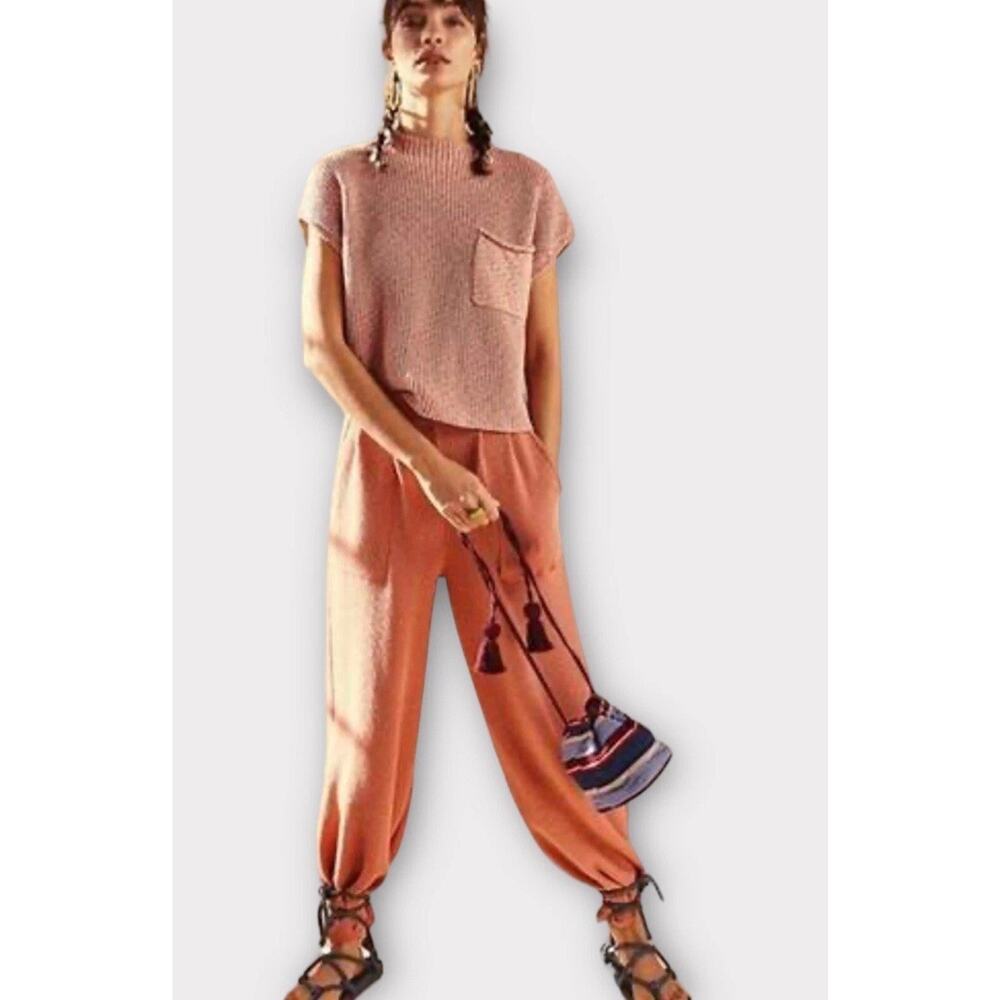 Free People‎ FP Beach Low Slung High Rise Knit Pants Coral Medium Comfy Casual